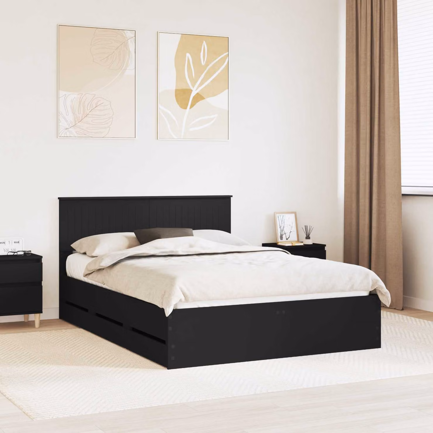 Struttura letto moderna vidaXL in legno ingegnerizzato nero con cassetti L/P/H: 200 x 140 x 90 cm