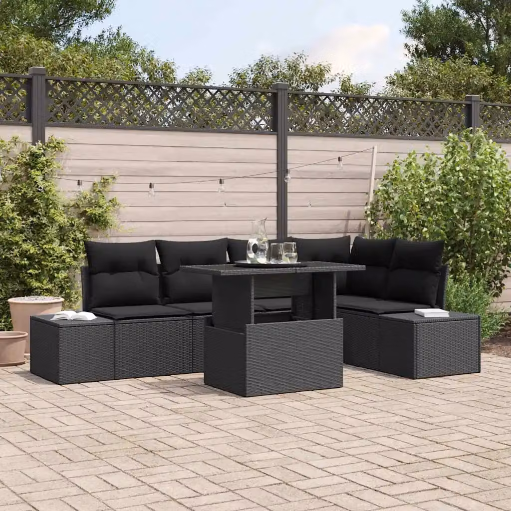 Set Divano da Giardino vidaXL 6 Pezzi a Forma di L con Tavolino e Contenitore Nero – 1
