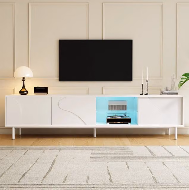 Mobile TV 180x40x45 cm bianco con 3 ante scorrevoli e LED, senza materasso