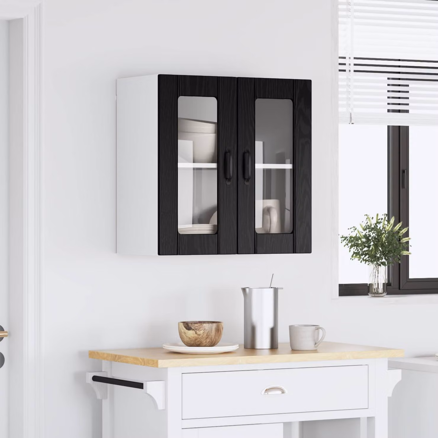 Mobile da parete LUCCA vidaXL in Rovere Nero con ante in vetro e ripiani interni L/P/H: 60 x 31 x 60 cm