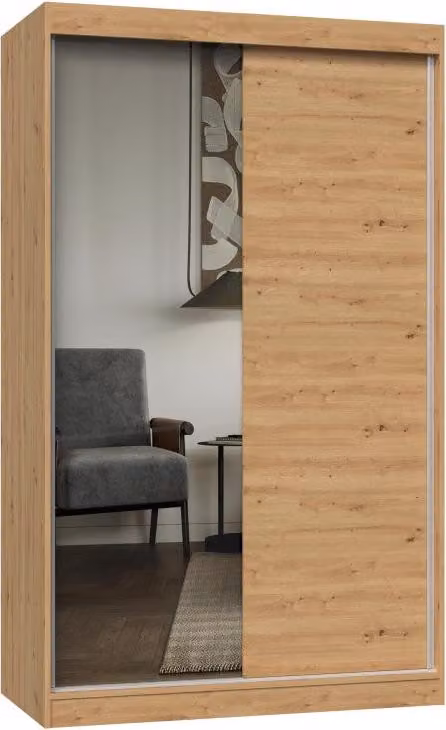 Armadio moderno IGA con ante scorrevoli e specchio – 120 cm | Colore: rovere artigianale