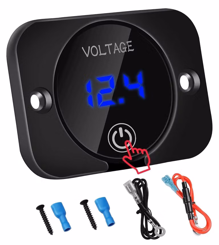 Misuratore di tensione DC a LED, digitale, 12V/24V, impermeabile, con interruttore a touch