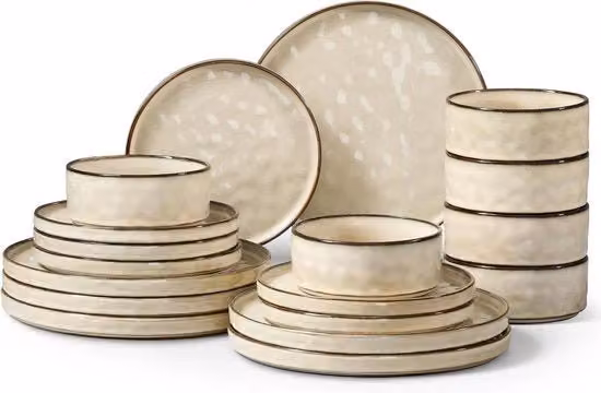 Set di servizio da tavola in ceramica per 6 persone 18 pezzi - Set di piatti e piattini - Resistente alle macchie e al magnetron - Cappuccino in kaki