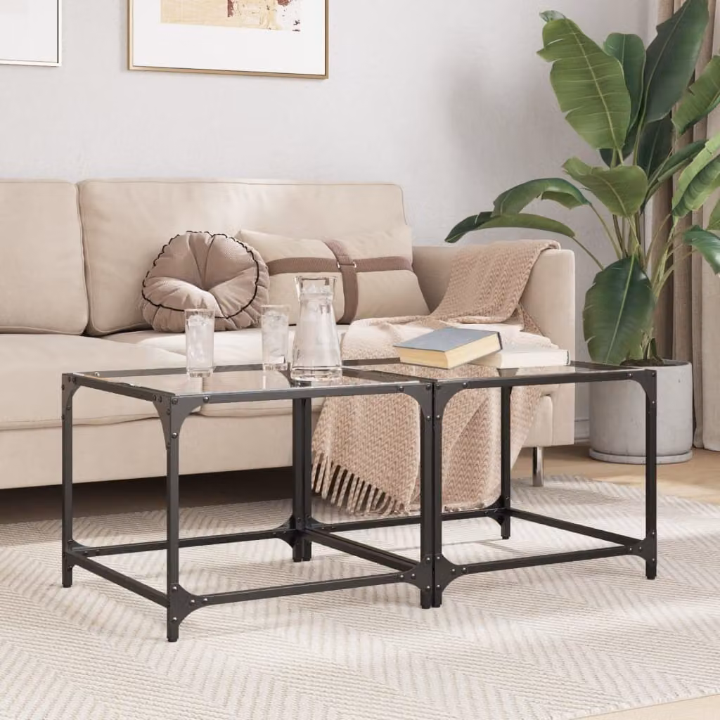Maison Exclusive - Tavolini da caffè con piano in vetro, 2 pezzi, trasparenti, 50x50x40 cm, acciaio