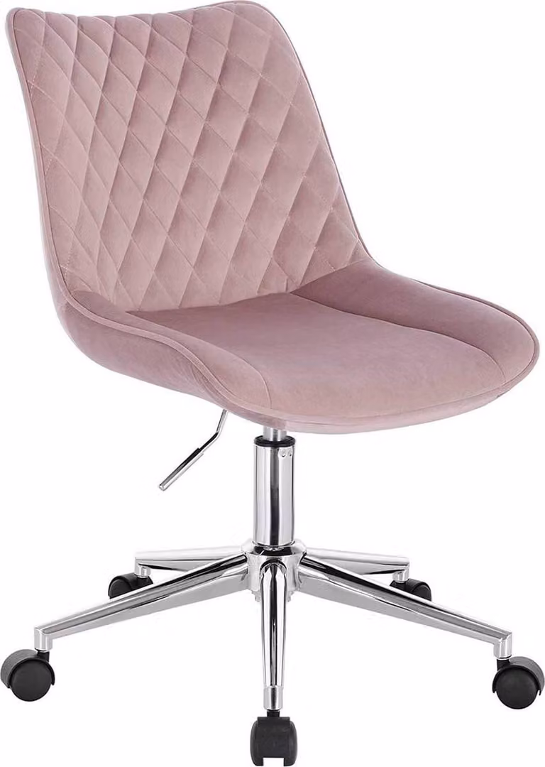 Sedia da ufficio DeLuxurious - Rosa - Sedia da ufficio ergonomica per adulti - Su rotelle - Regolabile in altezza - In velluto - Senza braccioli