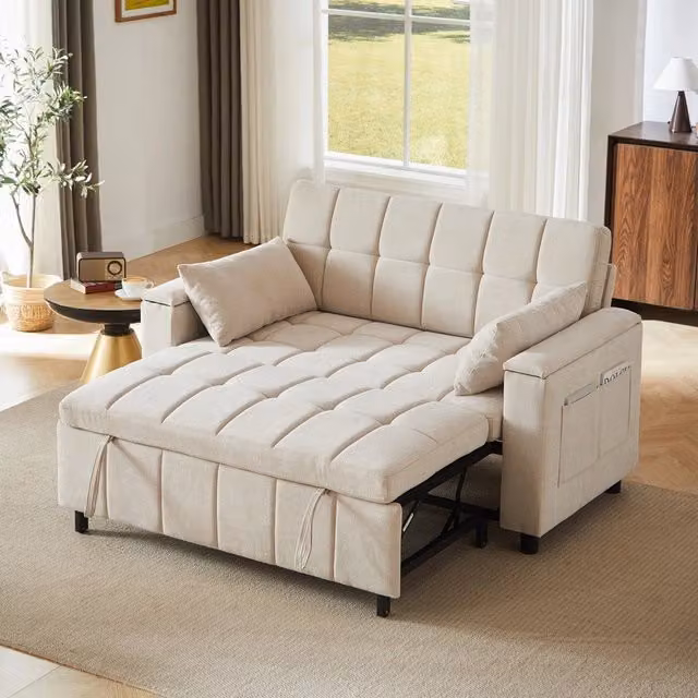 Divano letto 2 posti contenitore ¨C Minimal ¨C tessuto chenille struttura metallica con tasche laterali