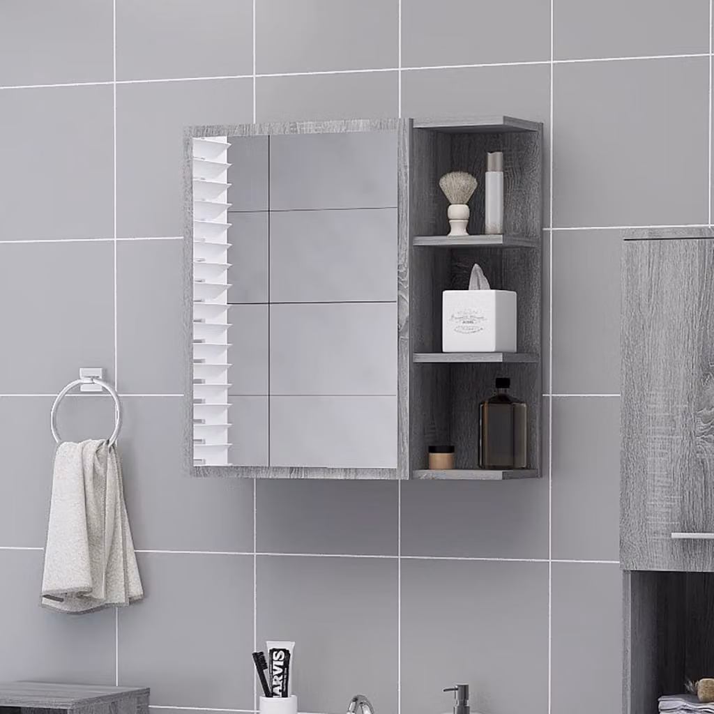 Mobile da bagno con specchio vidaXL in legno color Grigio Sonoma, L 62,5 cm x P 20,5 cm x H 64 cm