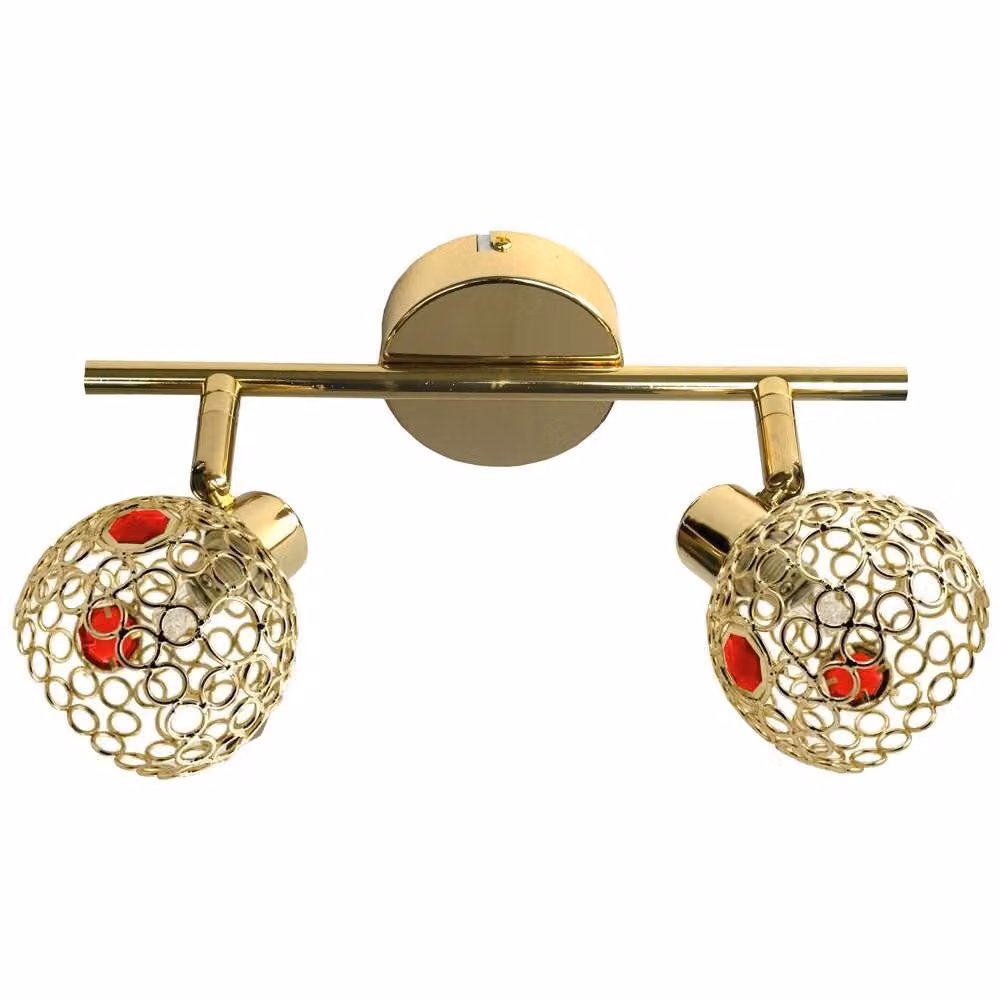 Lampada da soffitto con cristalli rossi Aron, finitura ottone e oro, 2xG9x40W, metallo, dimensioni: 17x37x37 cm, IP20, Candellux