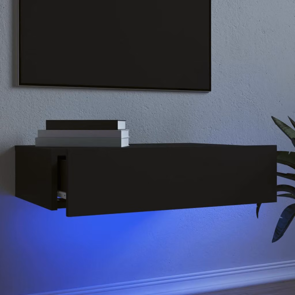 vidaXL Mobile Porta TV Moderno con Luci LED Integrate Nero L: 60 cm, P: 35 cm, H: 15,5 cm