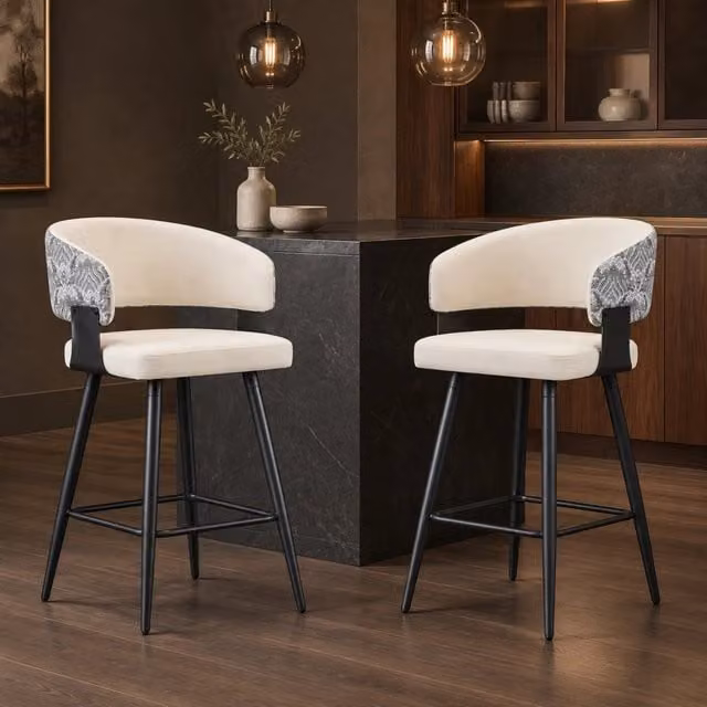 Set di 2 sgabelli da bar MIVRAY con schienale in similpelle bianca e struttura in metallo per cucina e sala da pranzo – 1