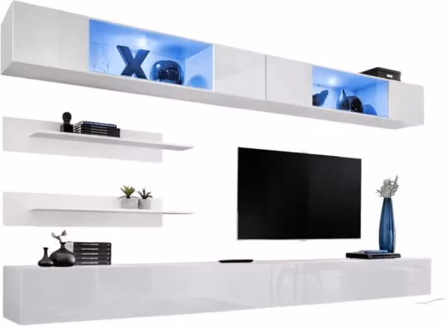 Set di mobili sospesi con LED di colore bianco. Collezione FLY. C