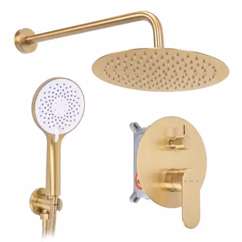 Rea - Kit doccia da incasso a incasso dorato spazzolato + scatola - 39 x 25 x 120,5 cm