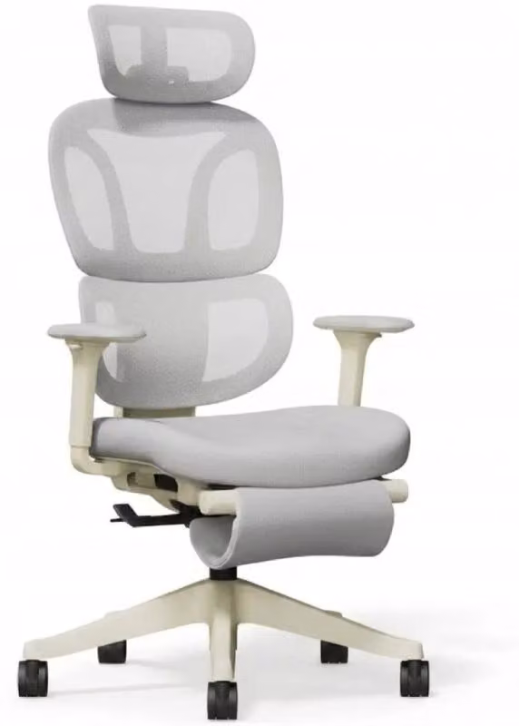 Sedia da ufficio ergonomica con poggiapiedi BS5WG-F2, poggiatesta 2D, grigia - N