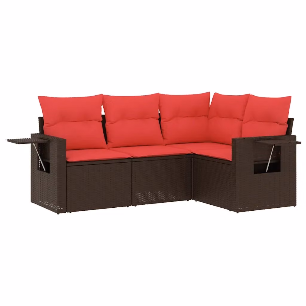 Set da giardino moderno vidaXL in polyrattan marrone con cuscini e tavolino da esterno a forma di L per 4 persone – 2