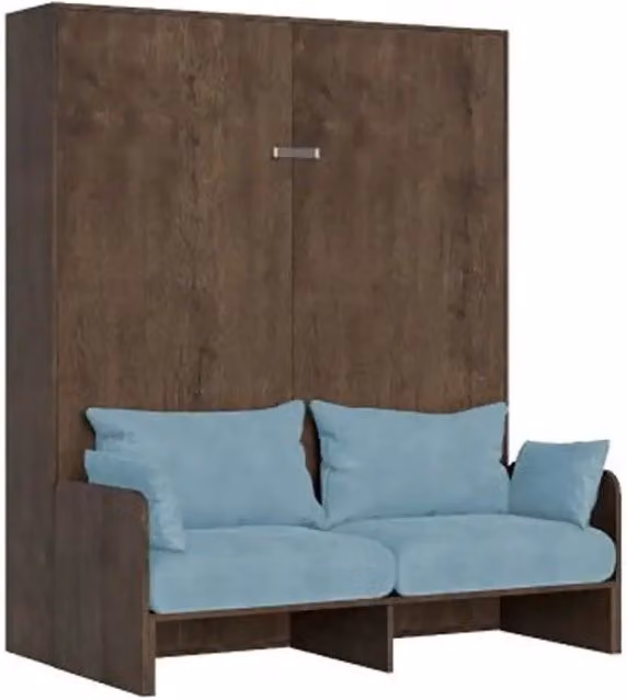 Letto matrimoniale a scomparsa Kentaro con divano, noce e azzurro, L/P/H: 160 x 200 cm – 1