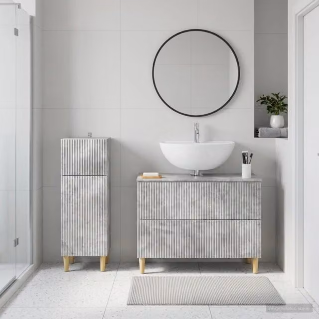 Set di mobili da bagno moderno vidaXL composto da mobile lavabo e mobile contenitore, colore grigio opaco – 1