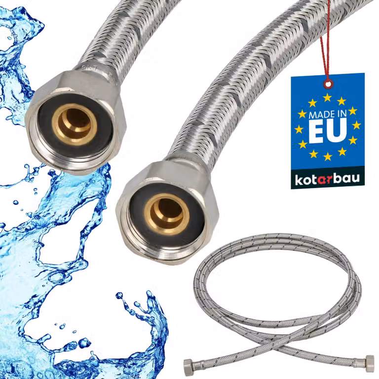 KOTARBAU® Tubo Flessibile per Rubinetto 1/2“ x 1/2“ Rivestito in Acciaio Inox 300 cm Tubo Flessibile per Rubinetto Cucina Argento