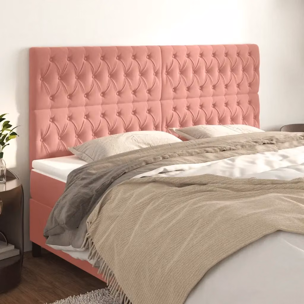 Testata per letto in velluto rosa con struttura in legno e MDF, L: 180 cm, P: 7 cm, H: 118-128 cm – 2