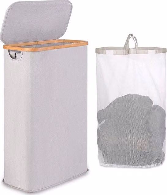 Asciugamani pieghevoli portatili in bambù con 2 cassetti - 25 litri - inclusi asciugamani - per bagno e stile naturale