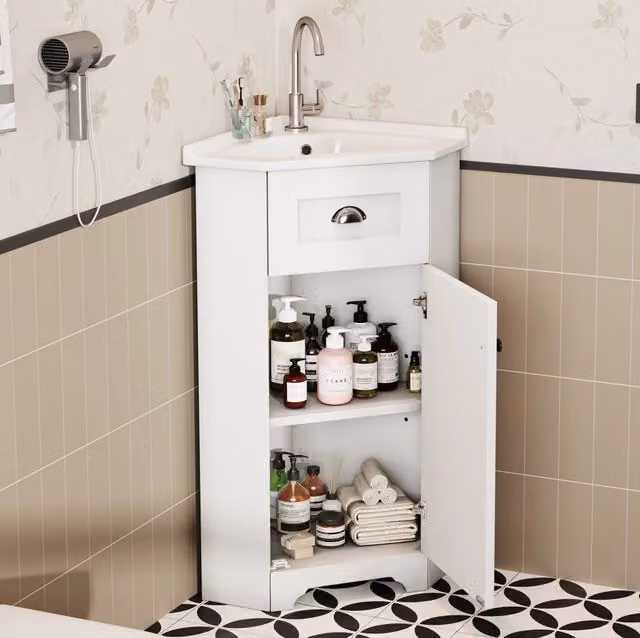 Mobile bagno freestanding ULEVR 59x42,5x90,5 cm con lavabo in ceramica e vano contenitore, bianco