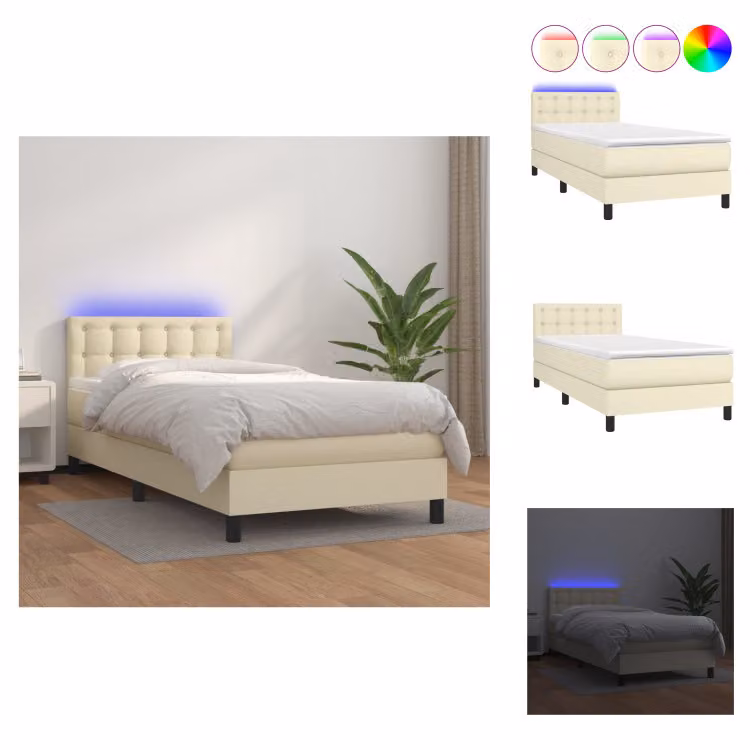vidaXL Letto a molle insacchettate con materasso e LED crema 90x200 cm in Pelle finta - Letti & strutture letto