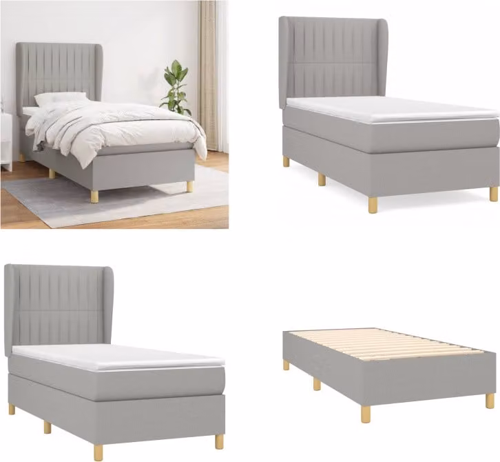 vidaXL Letto boxspring con materasso in tessuto grigio chiaro 90x200 cm - Letto boxspring - Boxspringbetten - Bett - Schlafzimmermöbel