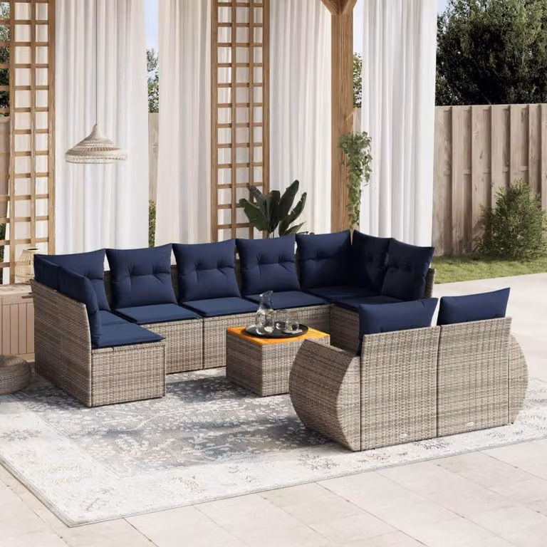 Maison Exclusive - Set divano da giardino 10 pezzi con cuscini, grigio, polyrattan