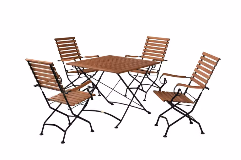 Set di mobili da giardino Merxx Schlossgarten 5 pezzi, 4 sedie pieghevoli, 1 tavolo pieghevole 90 x 90 cm - acciaio piatto/eucalipto