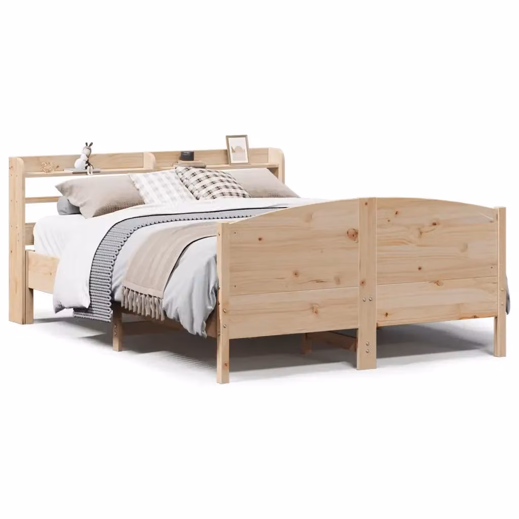 Letto vidaXL in legno massello di pino marrone con ripiani laterali L: 160 cm, P: 200 cm – 2