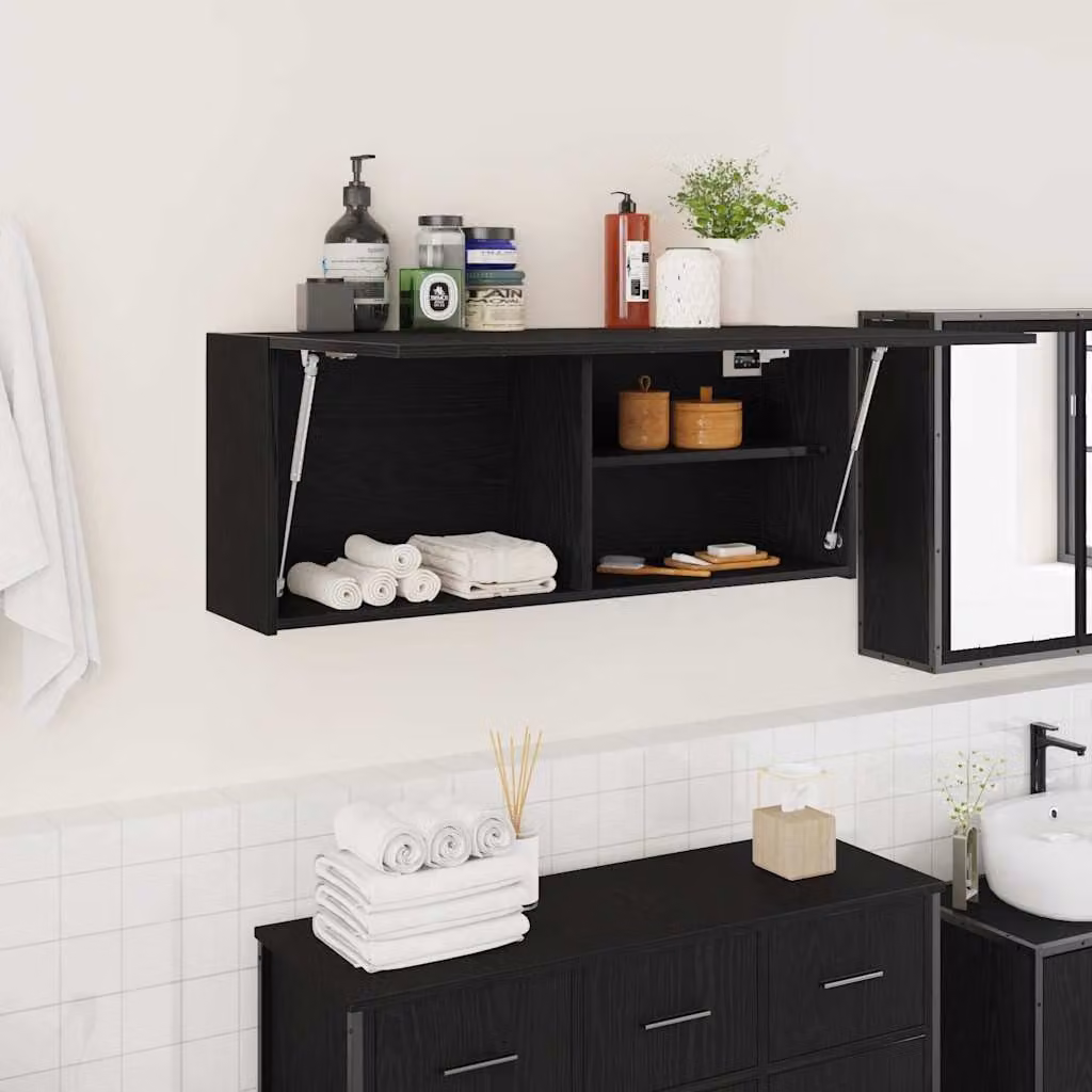 Mobile da bagno a parete vidaXL nero con ante a cerniera e ripiani interni L: 100 cm, P: 25 cm, H: 40 cm