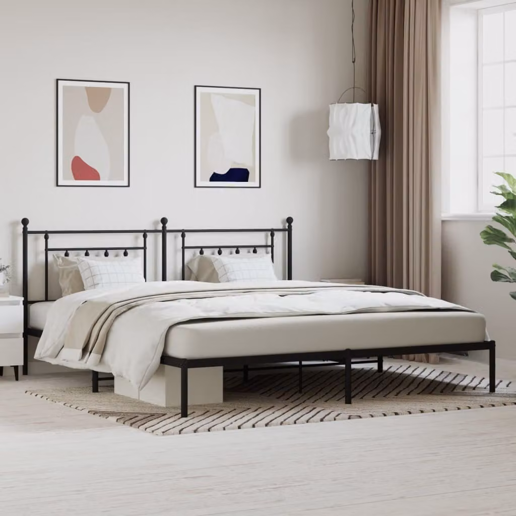 The Living Store Struttura letto con testiera in metallo nero 193x203 cm