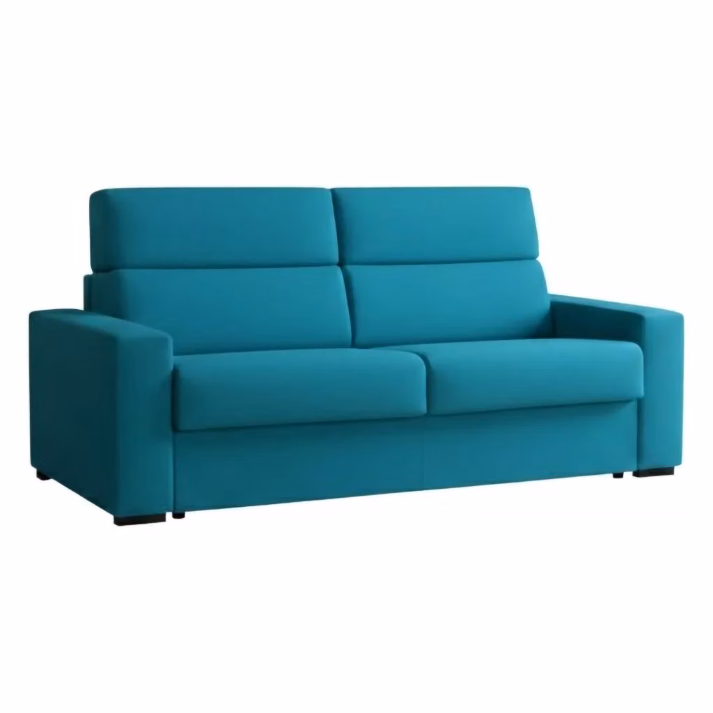 Divano 3 posti Ozegna DMORA Made in Italy, rivestimento in tessuto azzurro sfoderabile, L: 220 cm, P: 95 cm – 2