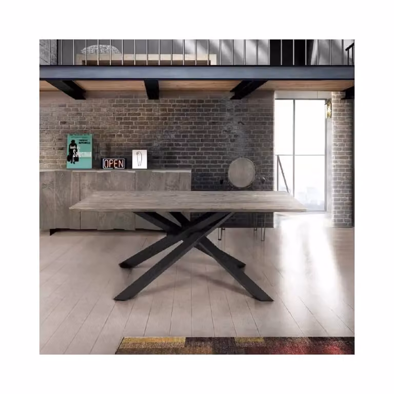 Tavolo fisso Big Table Mobili 2G in rovere massello nodato con finitura beton grigia, L: 160 cm, P: 90 cm, H: 75 cm