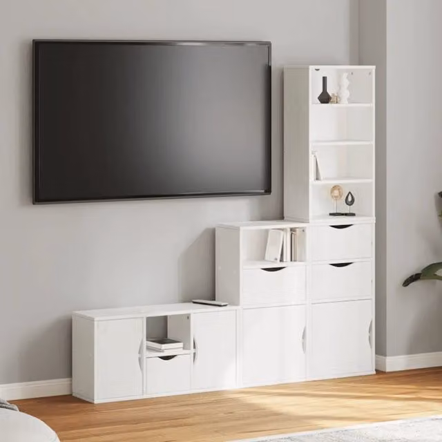 Mobile TV 4 pz-Mobile per TV-Credenza TV con Contenitore ODDA Bianco in Legno di Pino 591174