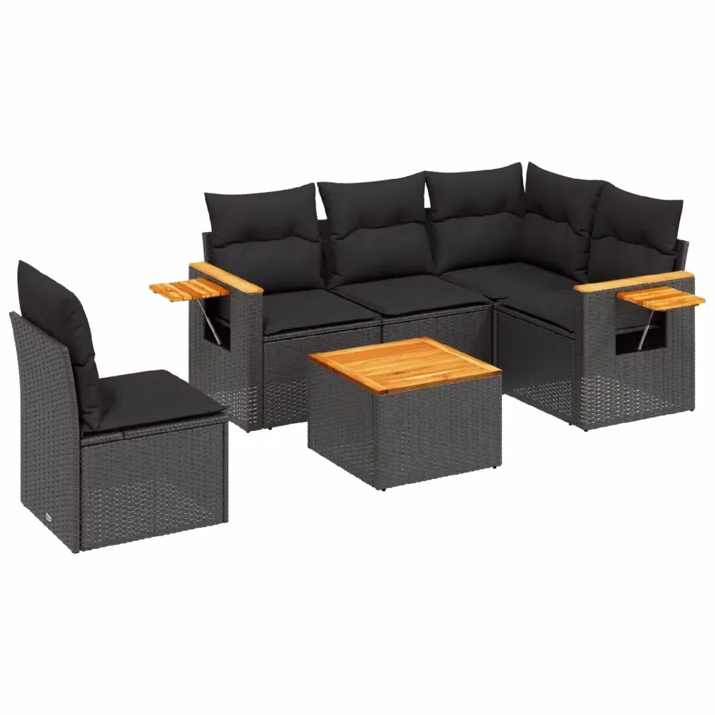 Set Divano da Giardino a L vidaXL 6 pz in Polyrattan Nero con Cuscini e Tavolino – 2