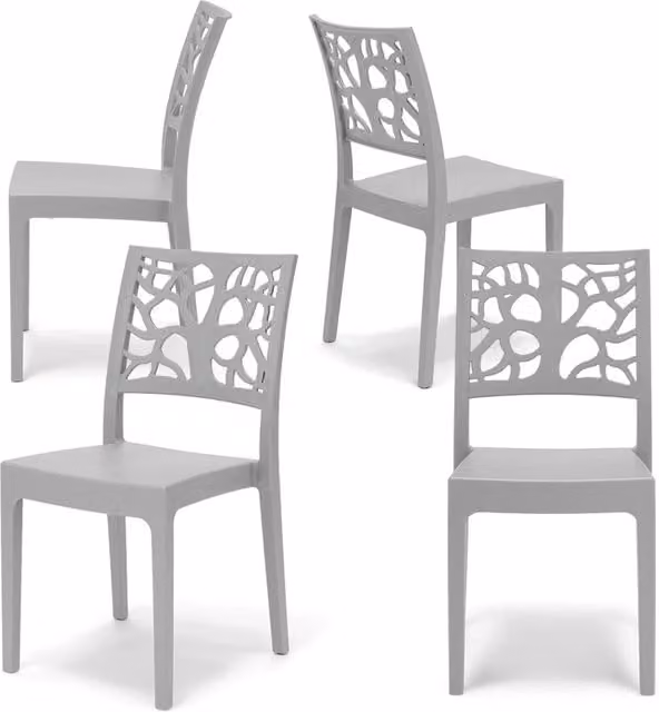 Set 4 sedie in polipropilene TETI, impilabile, resistente ai raggi UV, design moderno, ideale per sala da pranzo, cucina, sala d’attesa, bar, ristoranti o giardino, colore Cemento