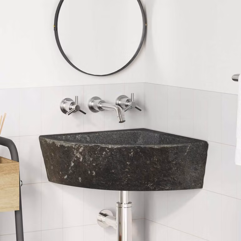 Lavabo da angolo in pietra naturale grigia vidaXL L/P: 45 x 45 cm, H: 15 cm