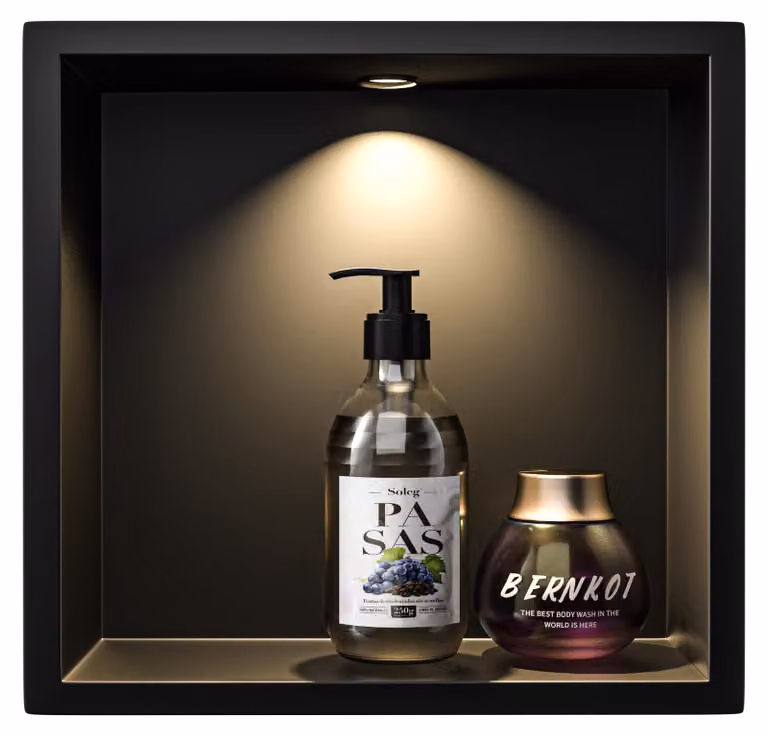 Nicchia a parete con LED, 30x30 cm, acciaio inossidabile, impermeabile, finitura nera opaca