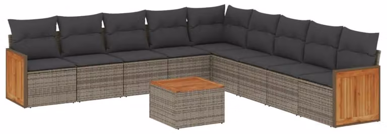 Set da salotto da esterno, 10 pezzi - rattan sintetico grigio - 10 posti a sedere - con cuscini - set di mobili da giardino