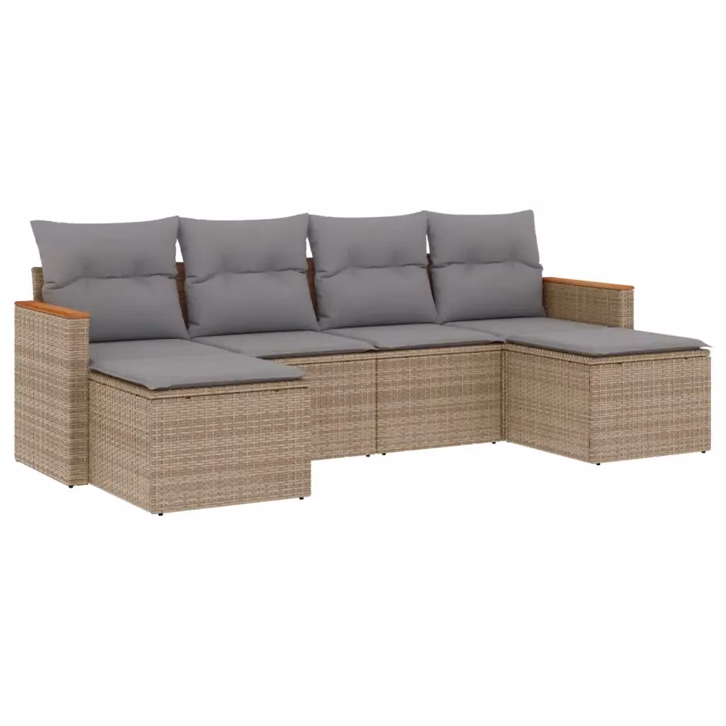 vidaXL Set Divano da Giardino a L con Poltrona e Ottoman, 6 Pezzi, Colore Grigio e Beige, Struttura in Metallo e Polyrattan con Cuscini Rimovibili – 2
