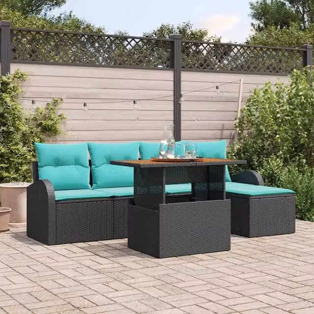 Set Divano da Giardino 6 pz Nero Poly Rattan 3358314