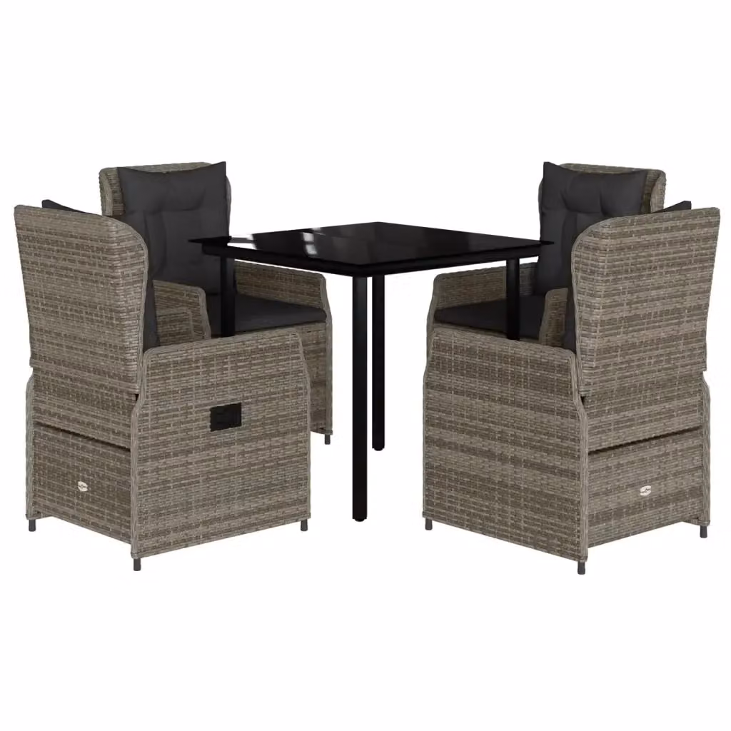 vidaXL Set da Pranzo da Giardino 5 pz in Polyrattan e Vetro Grigio e Nero – 2