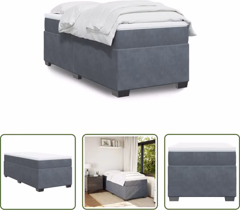 The Living Store Letto a molle con materasso grigio scuro 90x190 cm in velluto