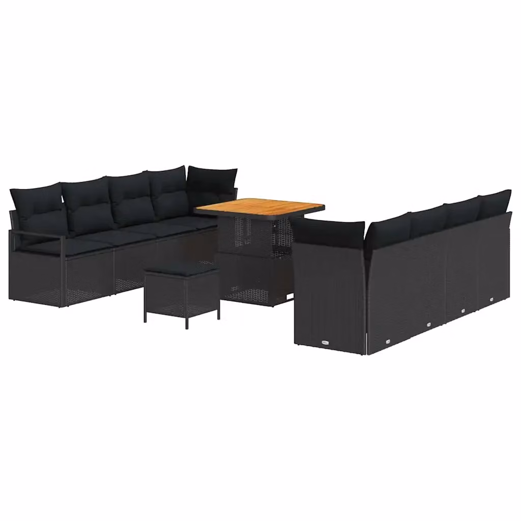 Set Divano da Giardino vidaXL 11 Pezzi a Forma di L in Polyrattan Nero con Cuscini e Tavolino – 2