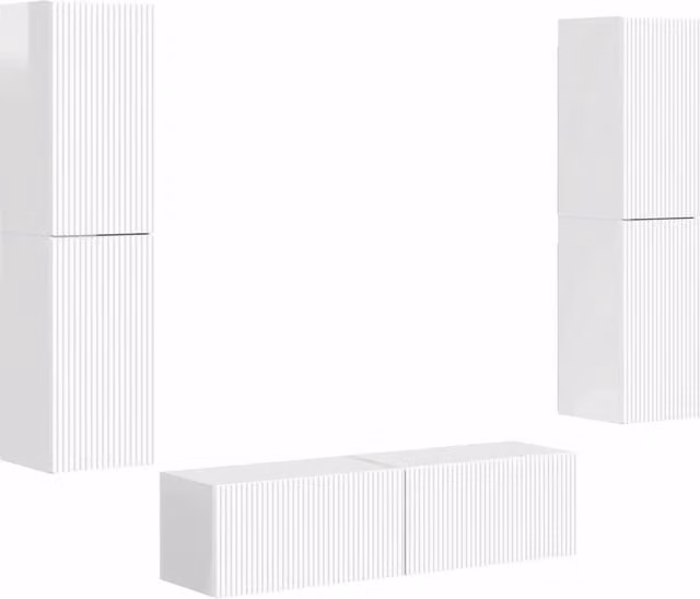 Set mobile TV 6 pz | Armadietto TV | Mobile Porta TV Bianco Lucido Legno multistrato