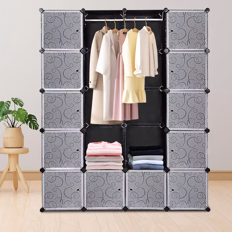 Jopassy Sistema di scaffalatura fai da te Armadio 20 scatole Armadio in plastica Armadio 180x142x37cm Nero Con porta