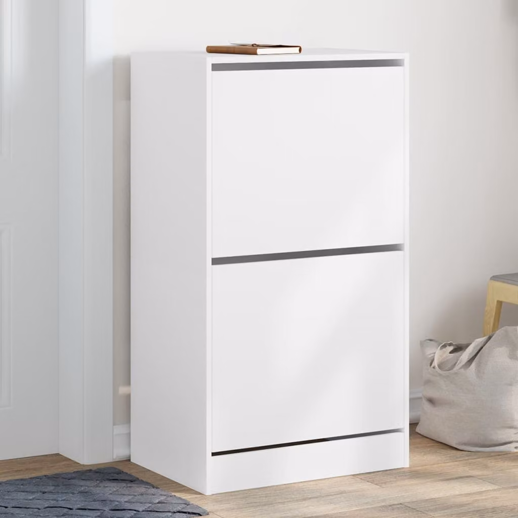 Scarpiera moderna vidaXL bianca con 2 cassetti ribaltabili, L/P/H: 60 x 42 x 108 cm