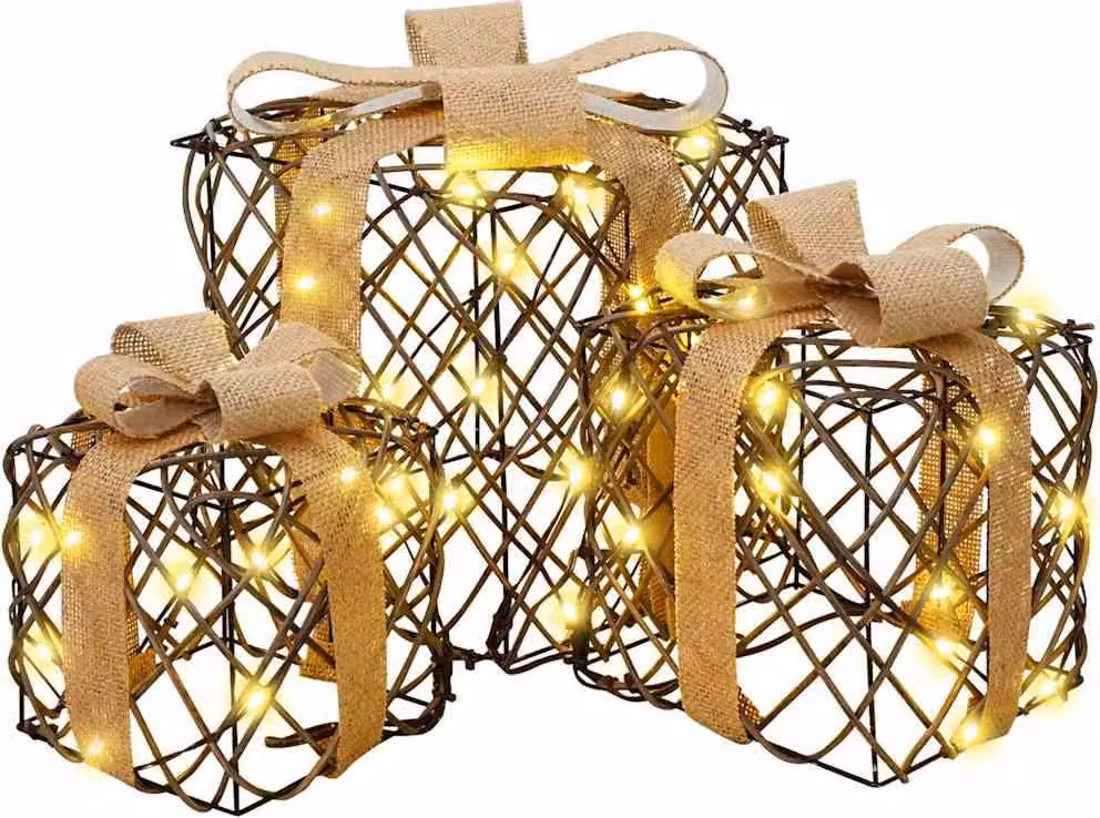 Confezione regalo con 60 LED 3 pezzi Bianco caldo 20 x 20 x 20 cm Rattan