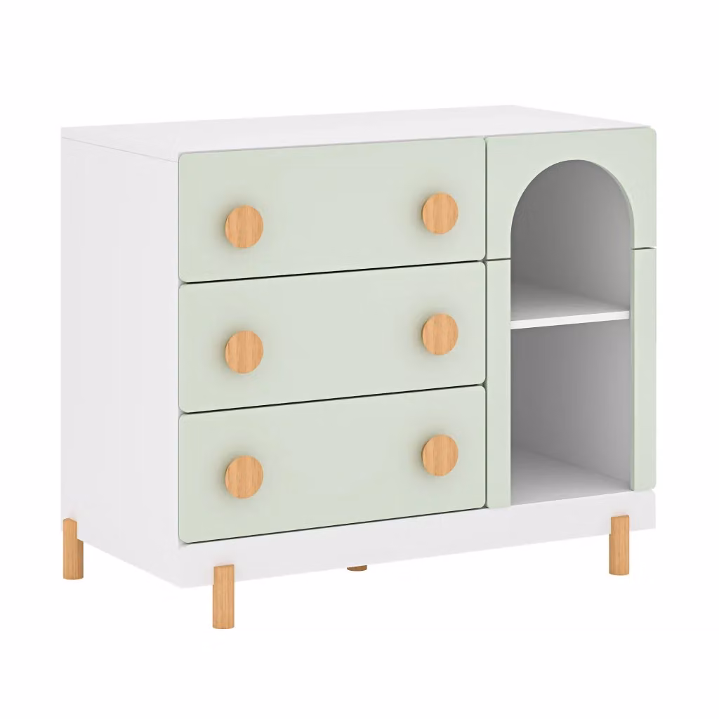 Cassettiera per cameretta Vaarentaa en.casa con 3 cassetti e 2 vani aperti, Bianco e Verde Menta, L: 79 cm, P: 41 cm, H: 66 cm – 2