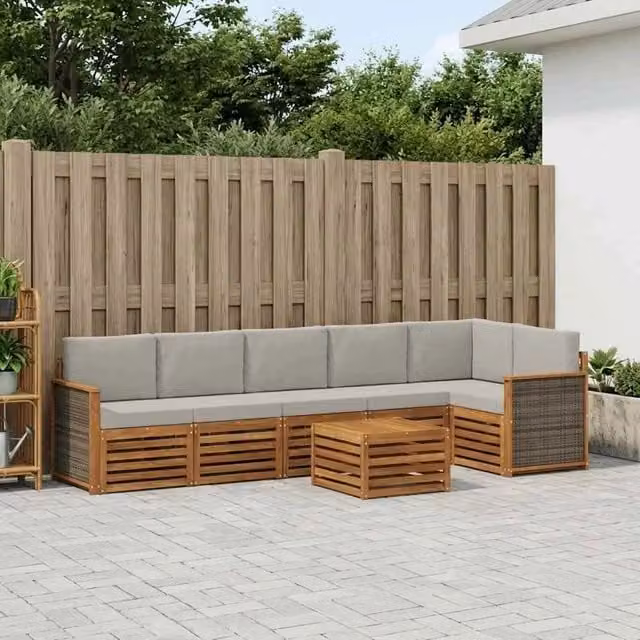 Set di divani da esterno 6 pz Naturale e Grigio Chiaro 3384437